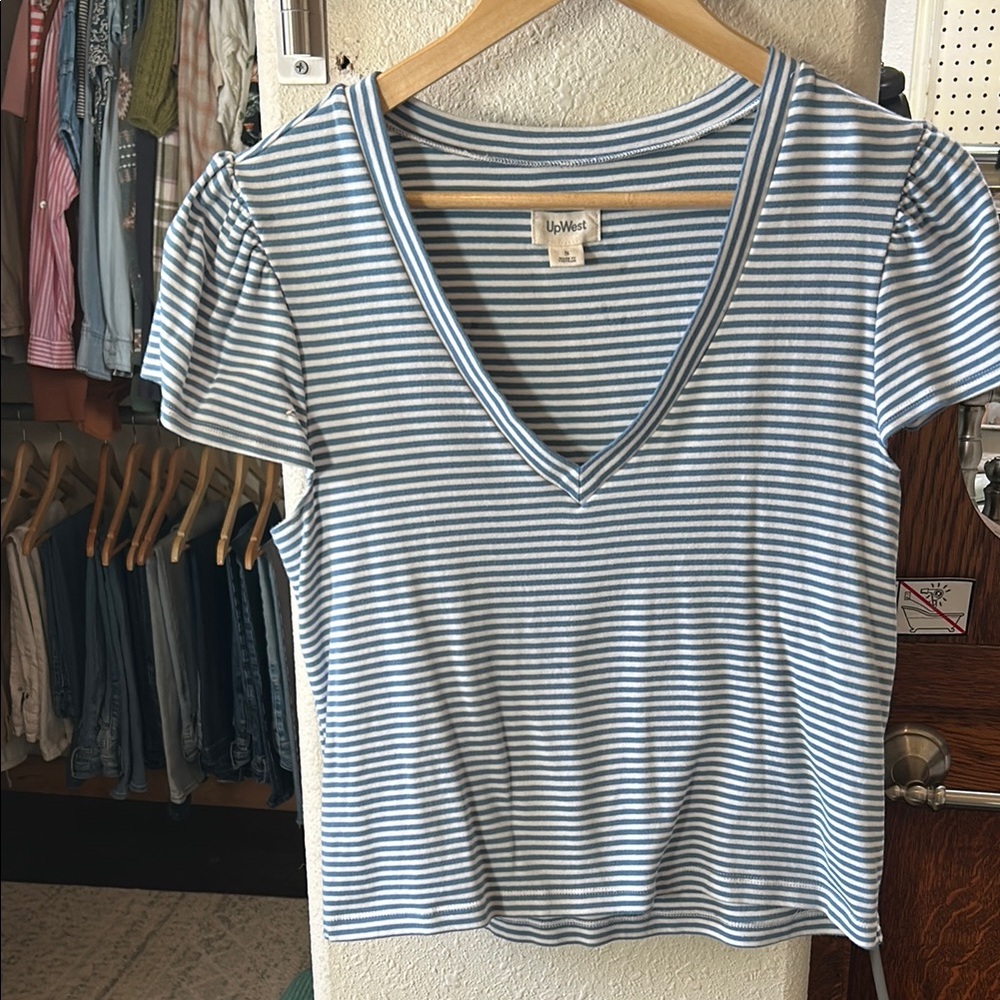 Blue Striped V-Neck Top